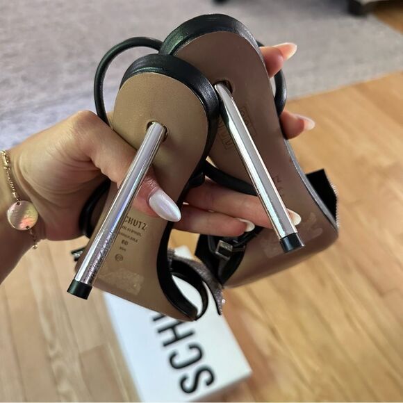 SCHUTZ Mila Square Toe Crystal Bow High Heel Sandals - Picture 5 of 9